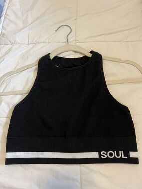Soulcycle Black and White Ribbed Sports Bra